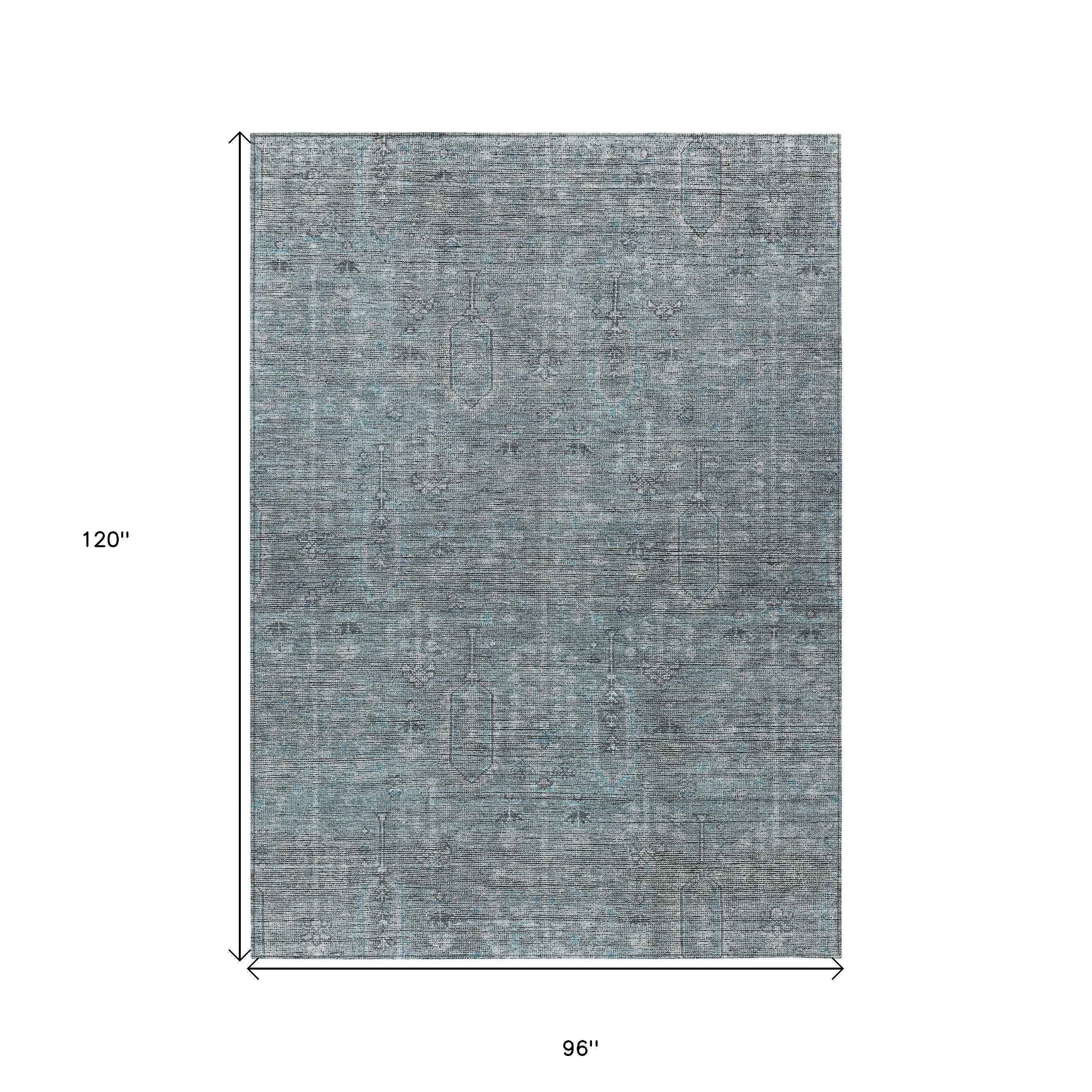 8' X 10' Teal Blue And Gray Southwestern Washable Indoor Outdoor Area Rug