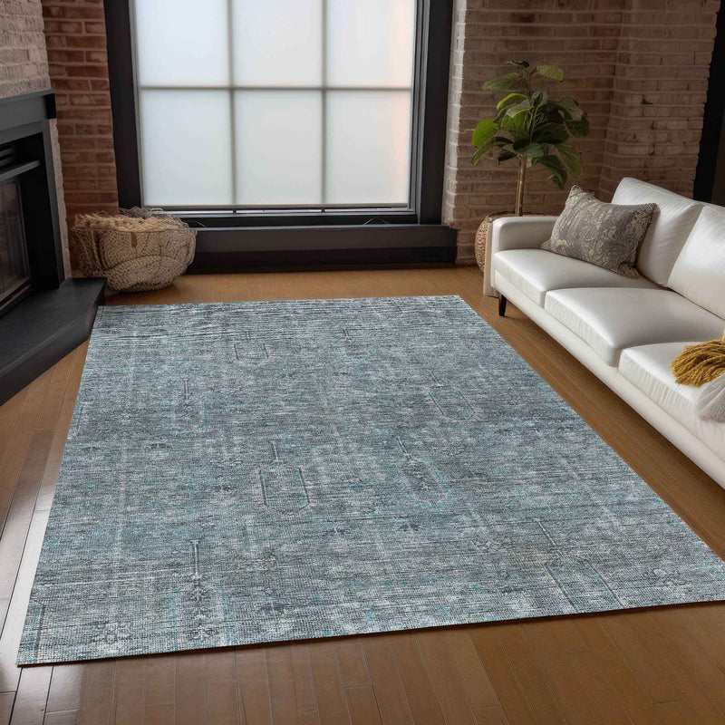 8' X 10' Teal Blue And Gray Southwestern Washable Indoor Outdoor Area Rug