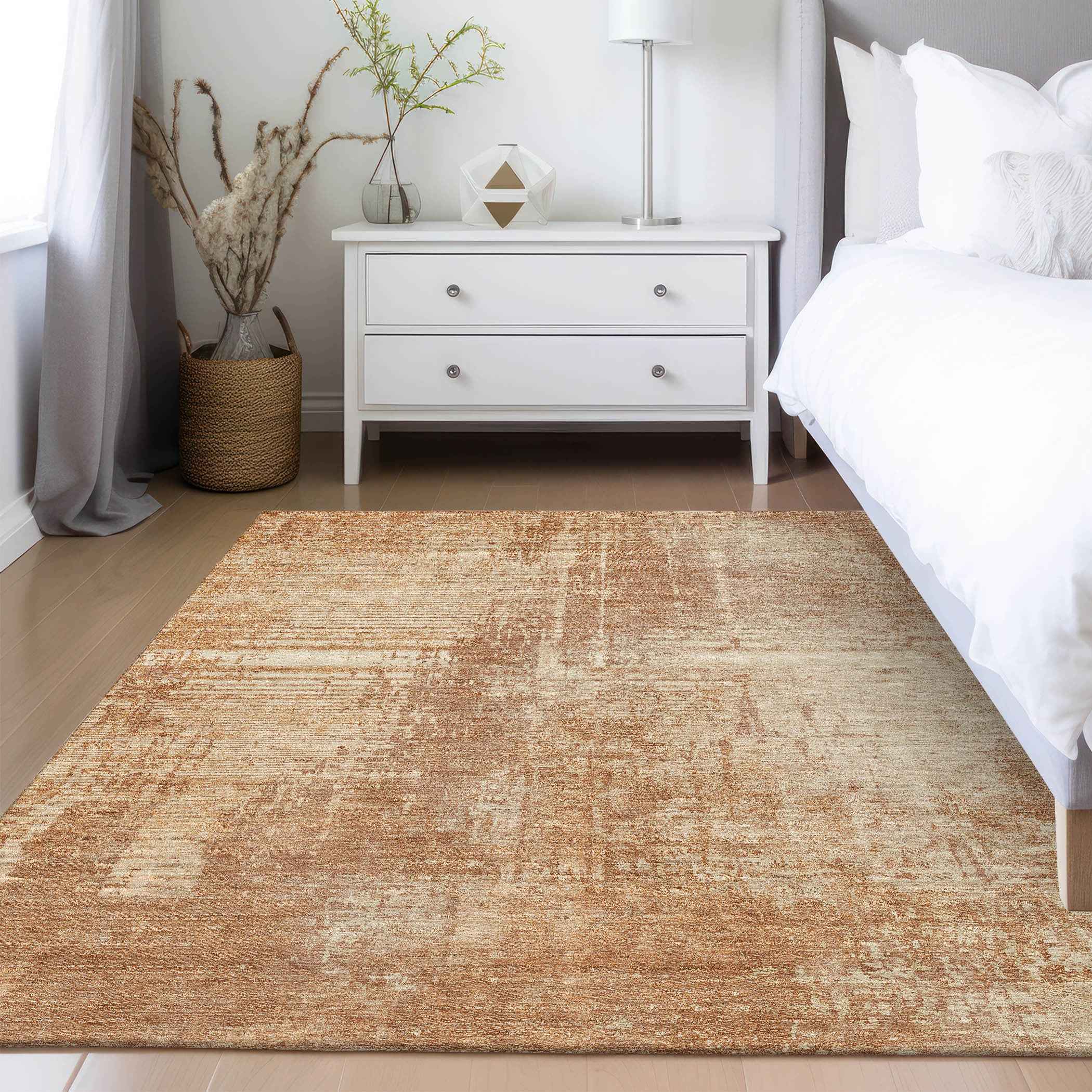 10' X 14' Terra Cotta And Copper Abstract Washable Indoor Outdoor Area Rug