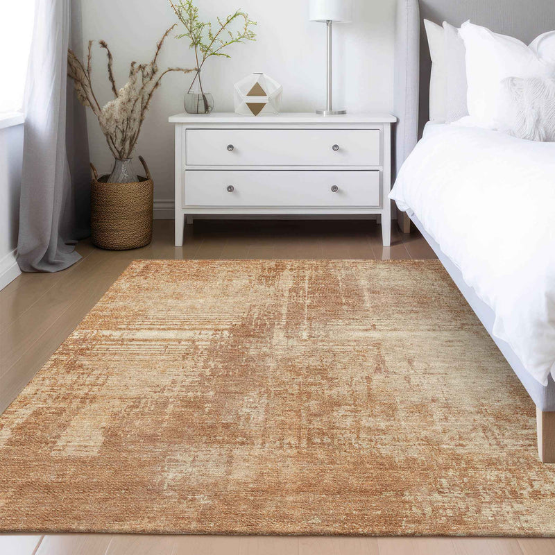 10' X 14' Terra Cotta And Copper Abstract Washable Indoor Outdoor Area Rug