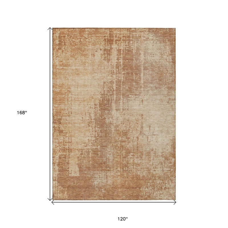 10' X 14' Terra Cotta And Copper Abstract Washable Indoor Outdoor Area Rug
