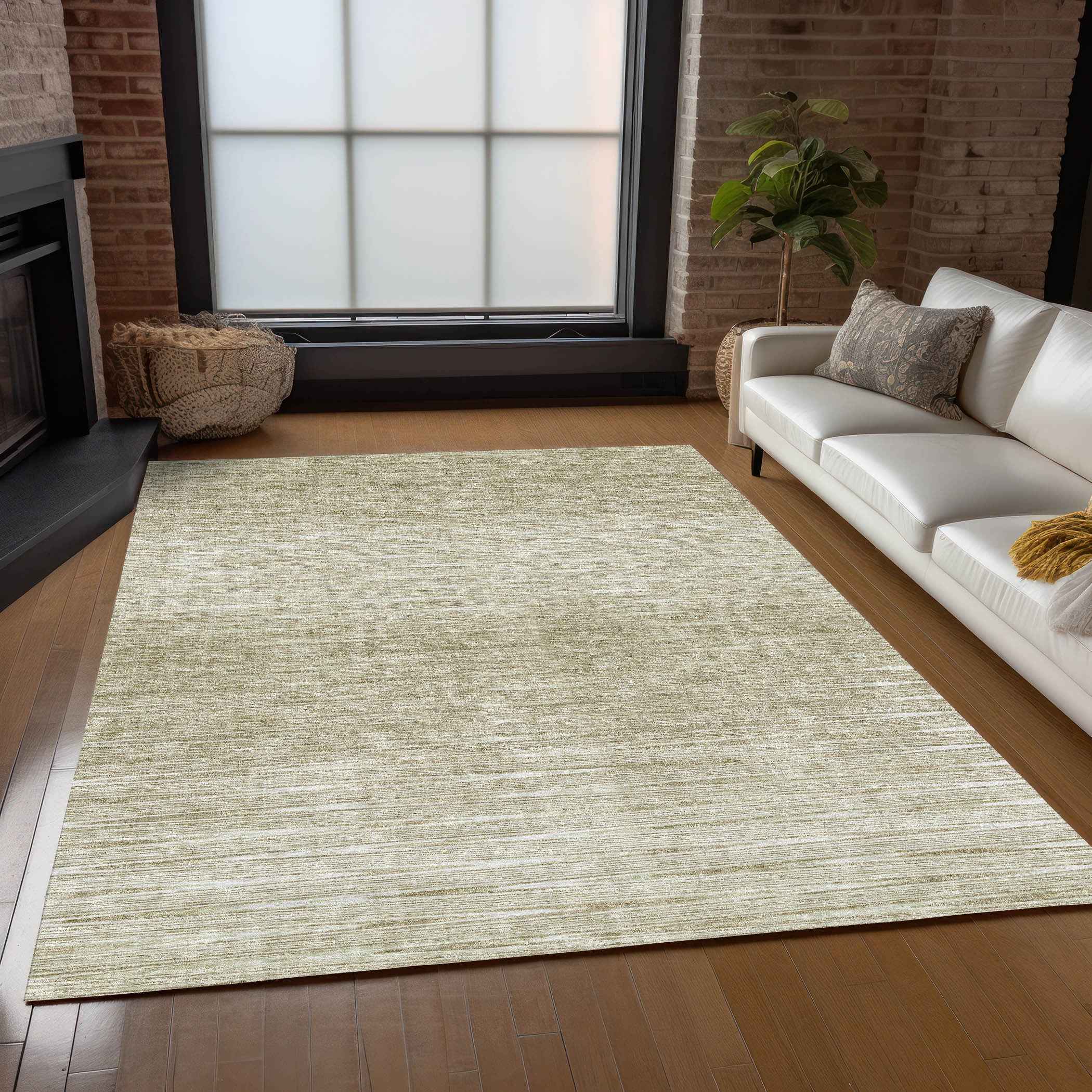 9' X 12' Khaki And Beige Abstract Washable Indoor Outdoor Area Rug