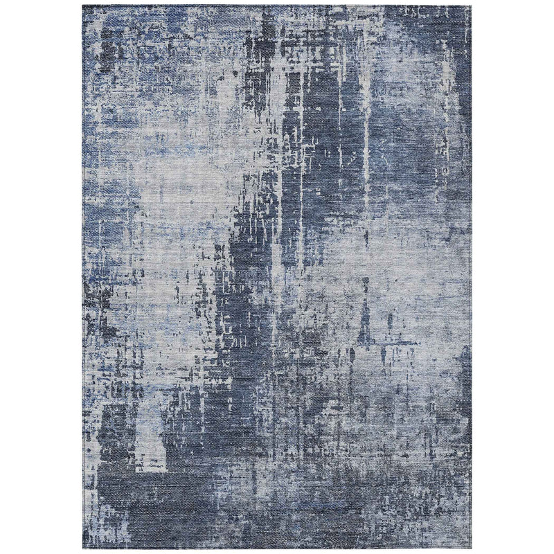 9' X 12' Navy Blue And Sky Blue Abstract Washable Indoor Outdoor Area Rug