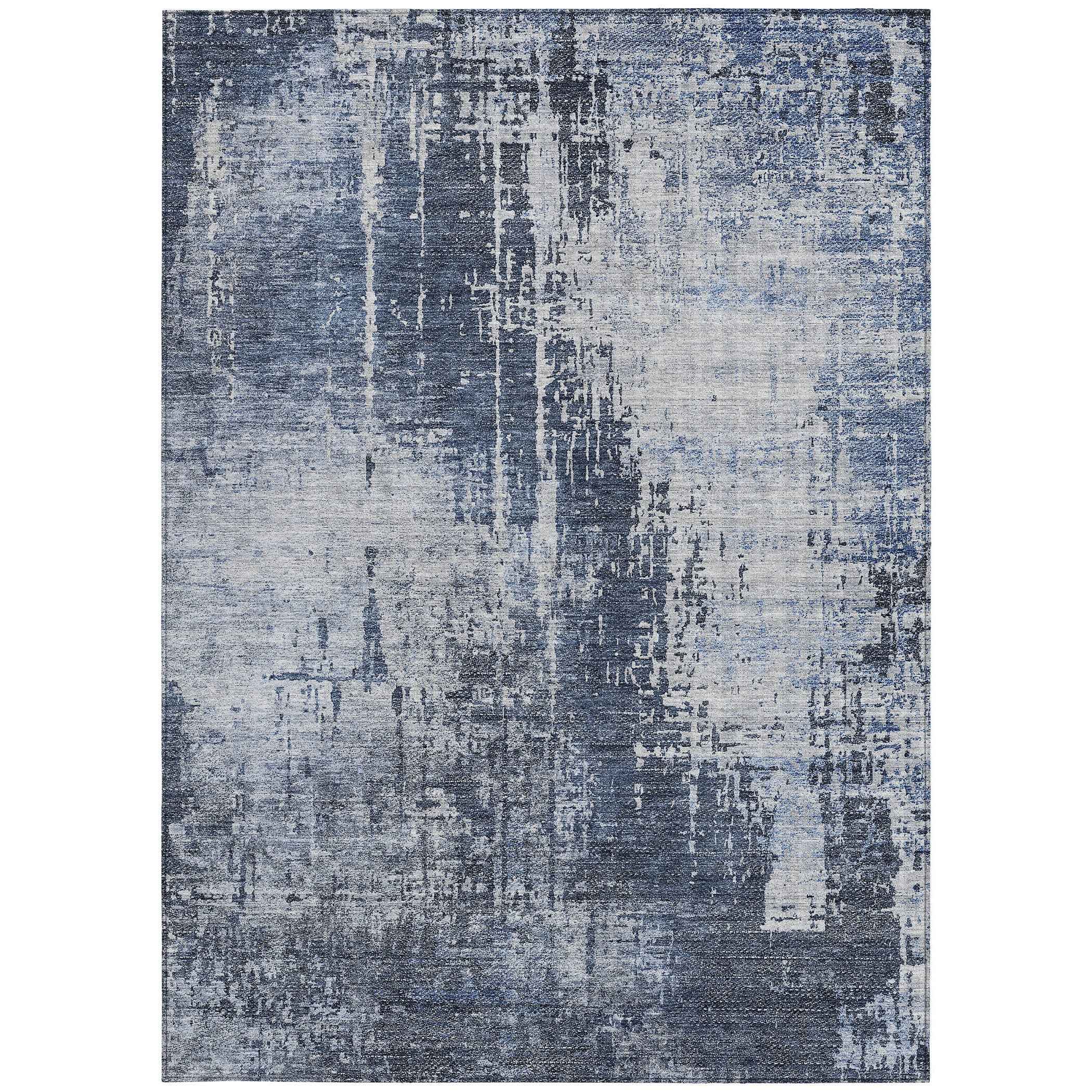 9' X 12' Navy Blue And Sky Blue Abstract Washable Indoor Outdoor Area Rug