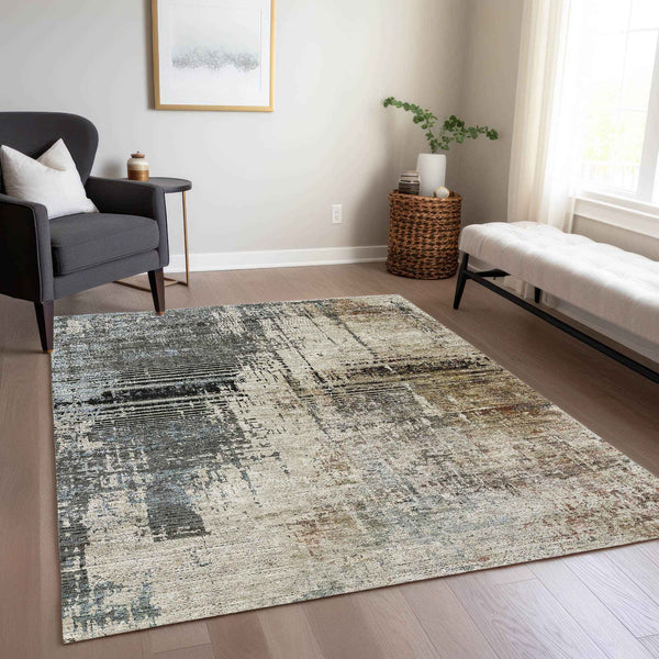 3' X 5' Beige Brown And Gray Abstract Washable Indoor Outdoor Area Rug