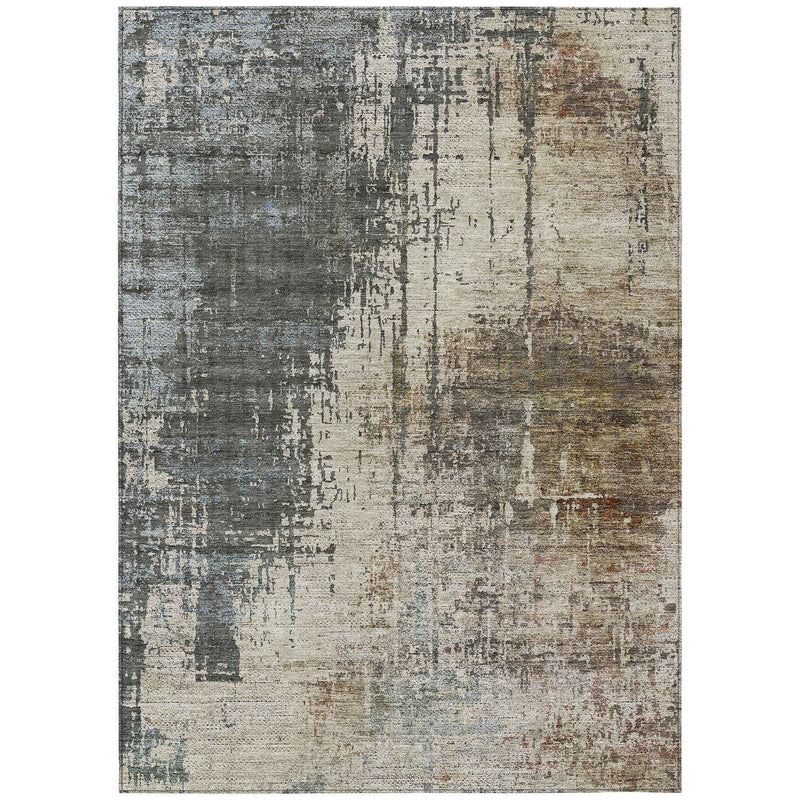 3' X 5' Beige Brown And Gray Abstract Washable Indoor Outdoor Area Rug