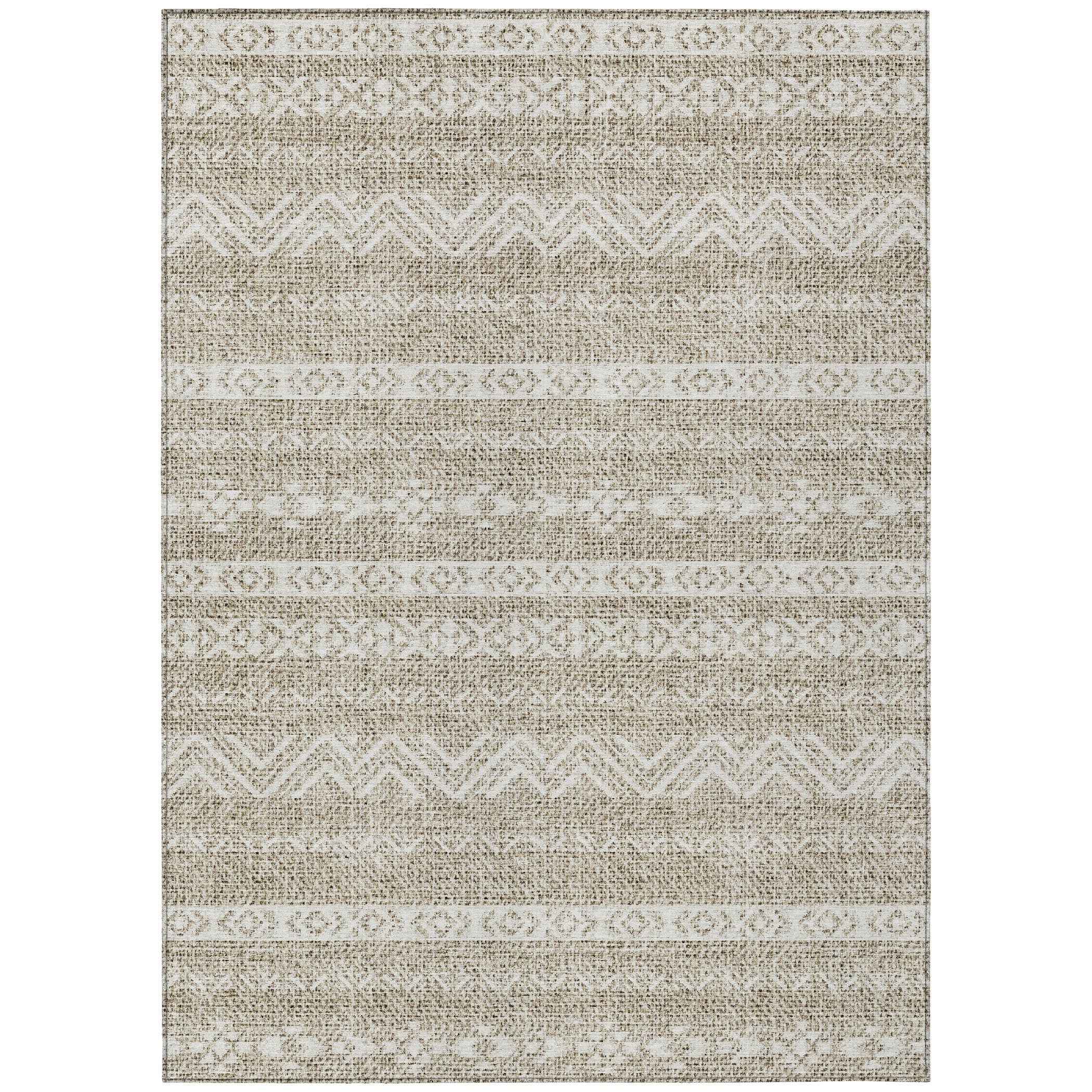 8' X 10' Beige And Ivory Southwestern Washable Indoor Outdoor Area Rug