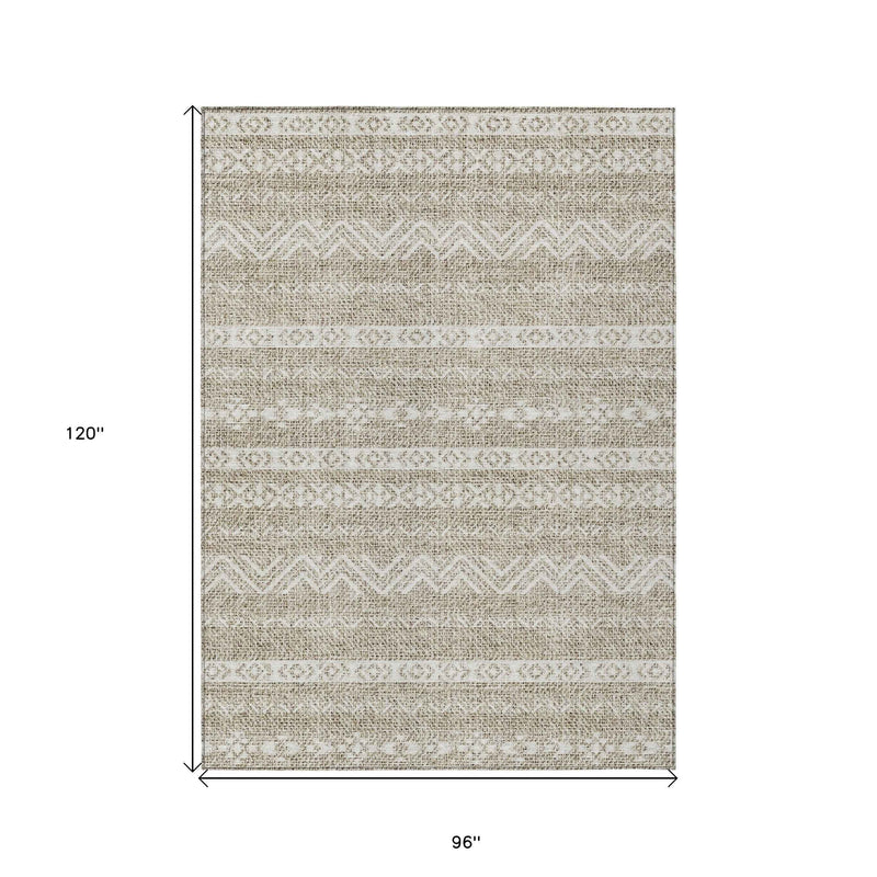 8' X 10' Beige And Ivory Southwestern Washable Indoor Outdoor Area Rug