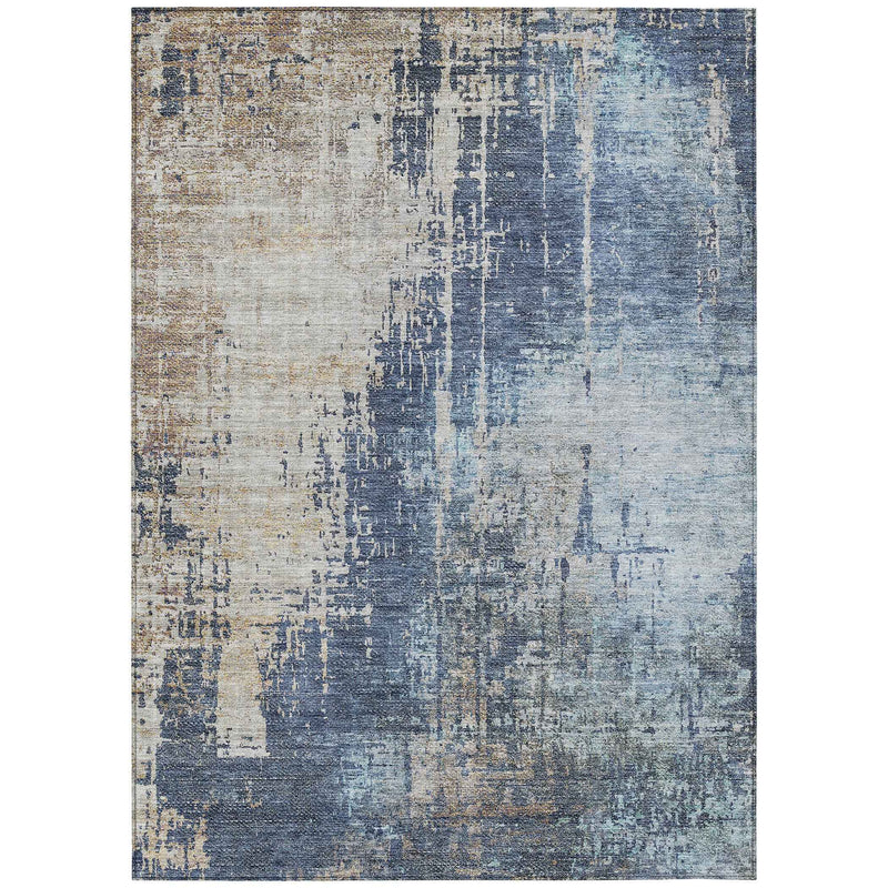3' X 5' Navy Blue And Taupe Abstract Washable Indoor Outdoor Area Rug