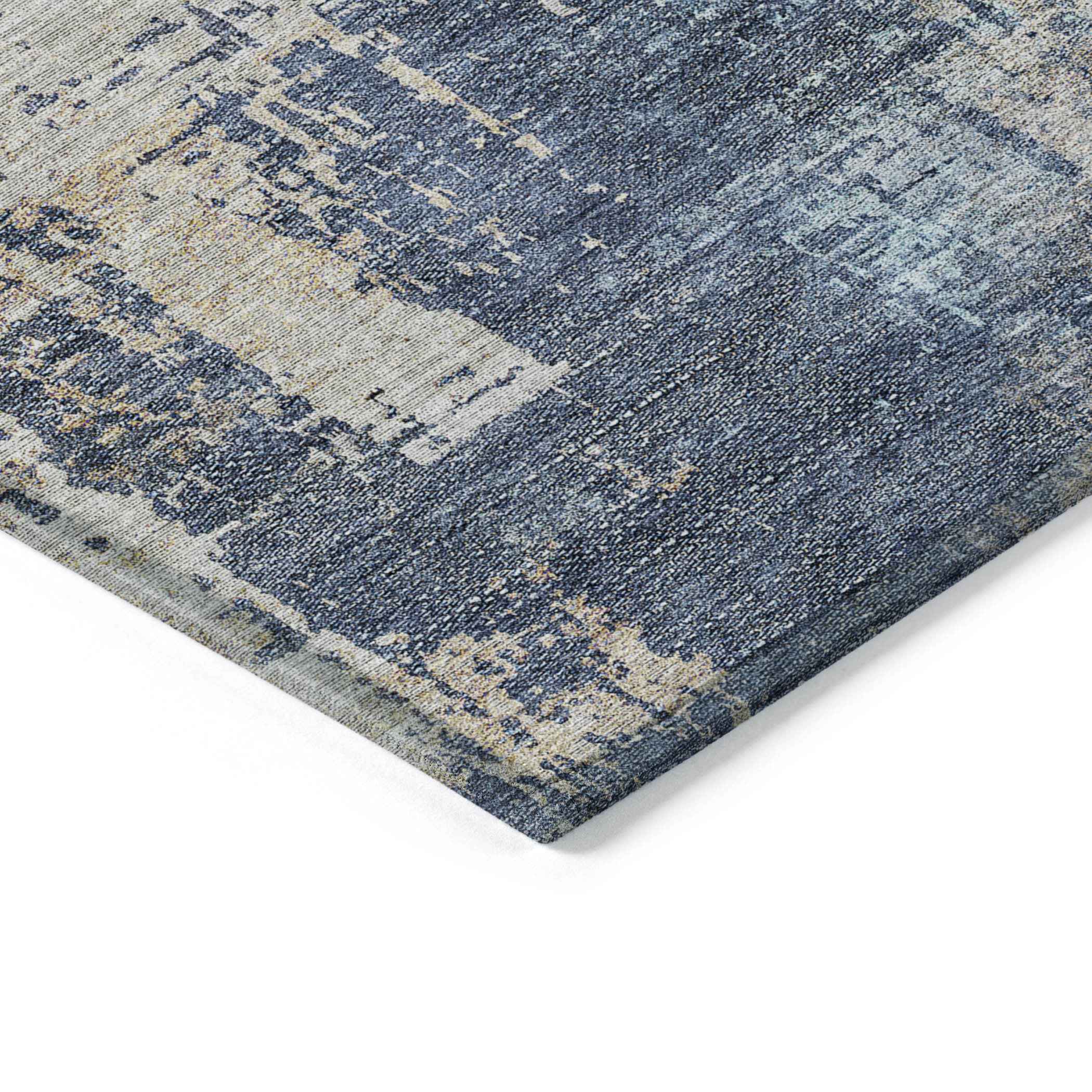 3' X 5' Navy Blue And Taupe Abstract Washable Indoor Outdoor Area Rug
