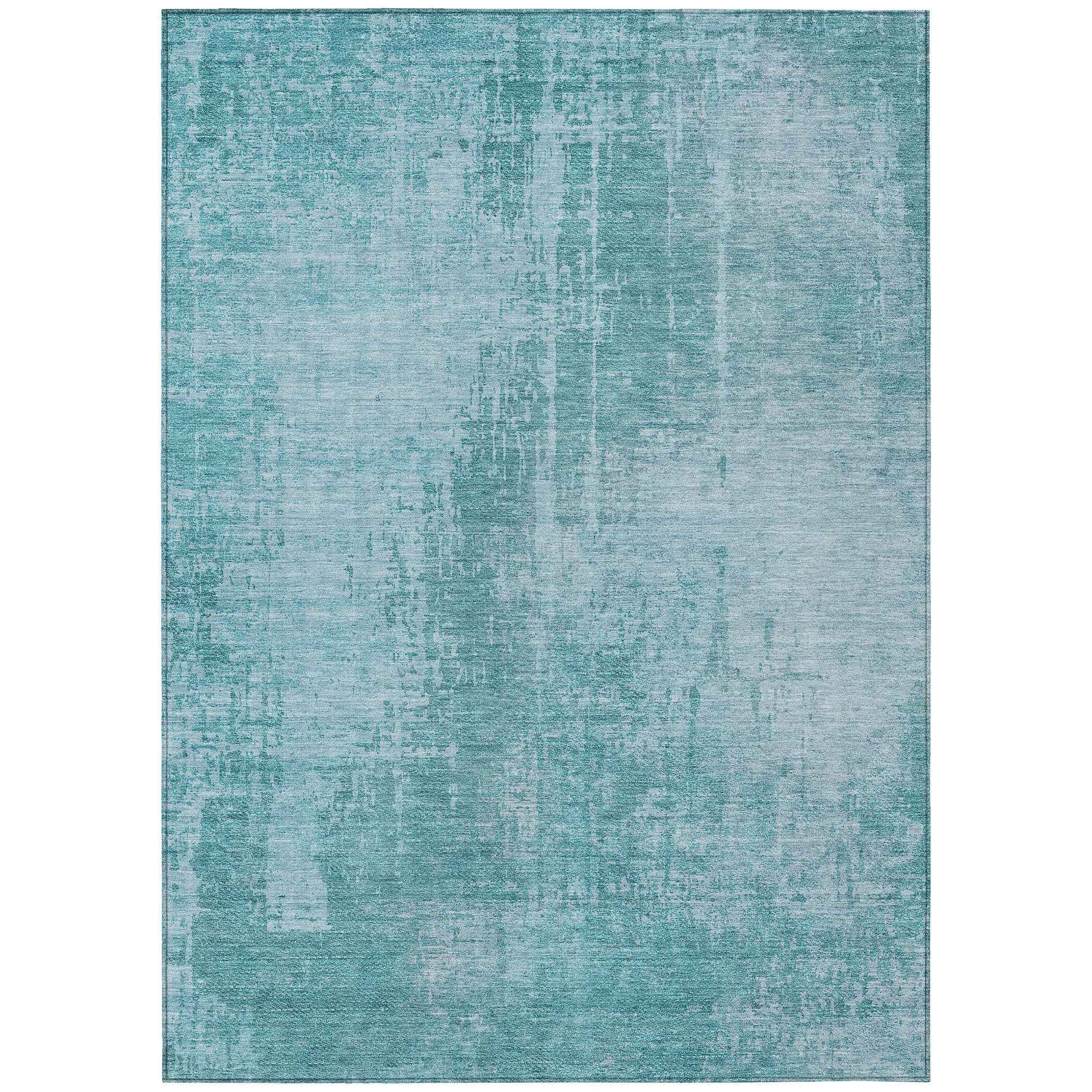 8' X 10' Aqua Teal Blue And Gray Abstract Washable Indoor Outdoor Area Rug