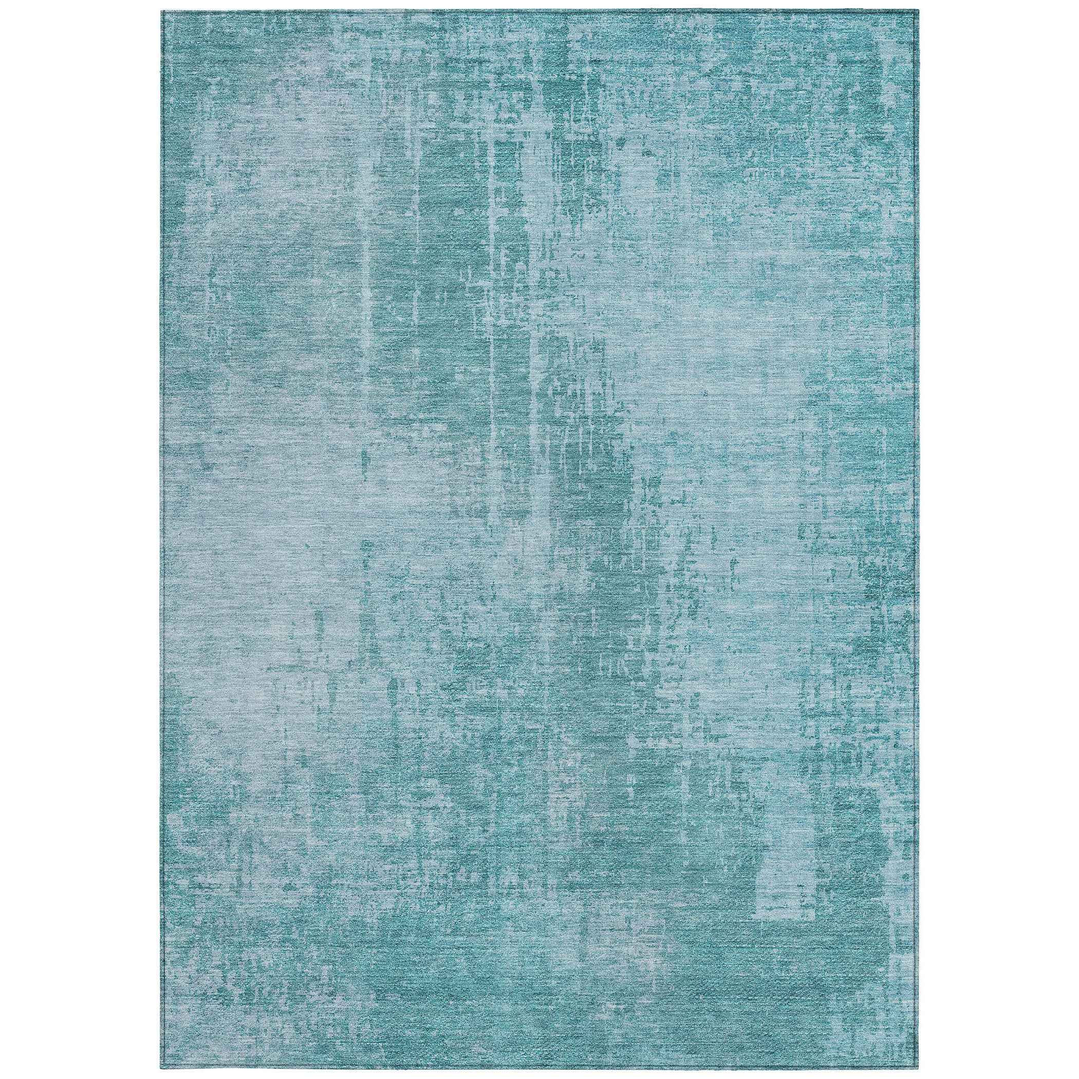 8' X 10' Aqua Teal Blue And Gray Abstract Washable Indoor Outdoor Area Rug