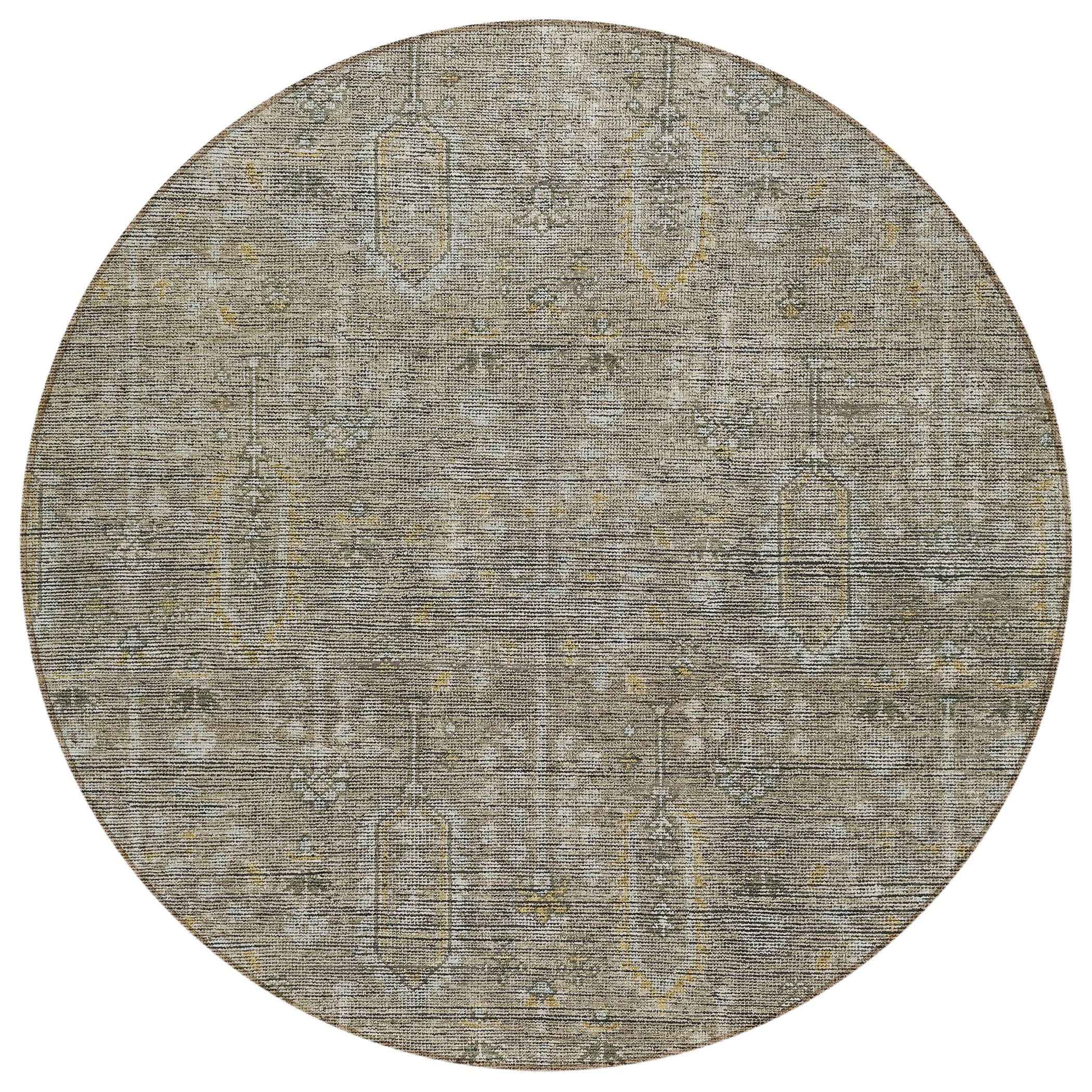 8' Taupe Gray And Beige Round Southwestern Washable Indoor Outdoor Area Rug