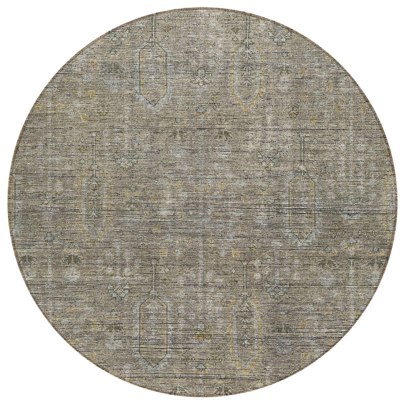 8' Taupe Gray And Beige Round Southwestern Washable Indoor Outdoor Area Rug