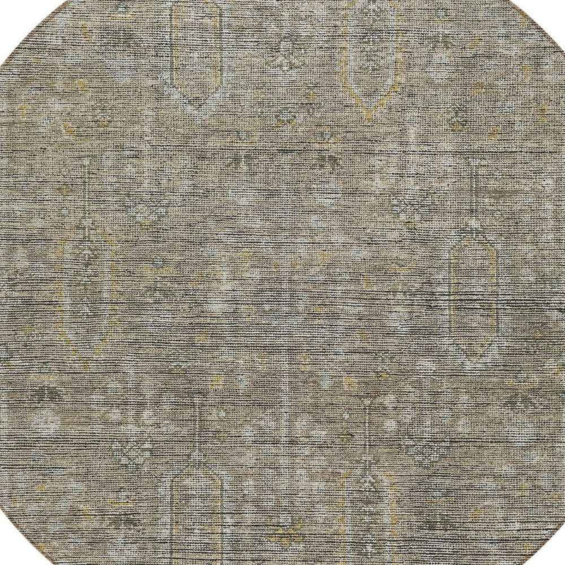 8' Taupe Gray And Beige Round Southwestern Washable Indoor Outdoor Area Rug