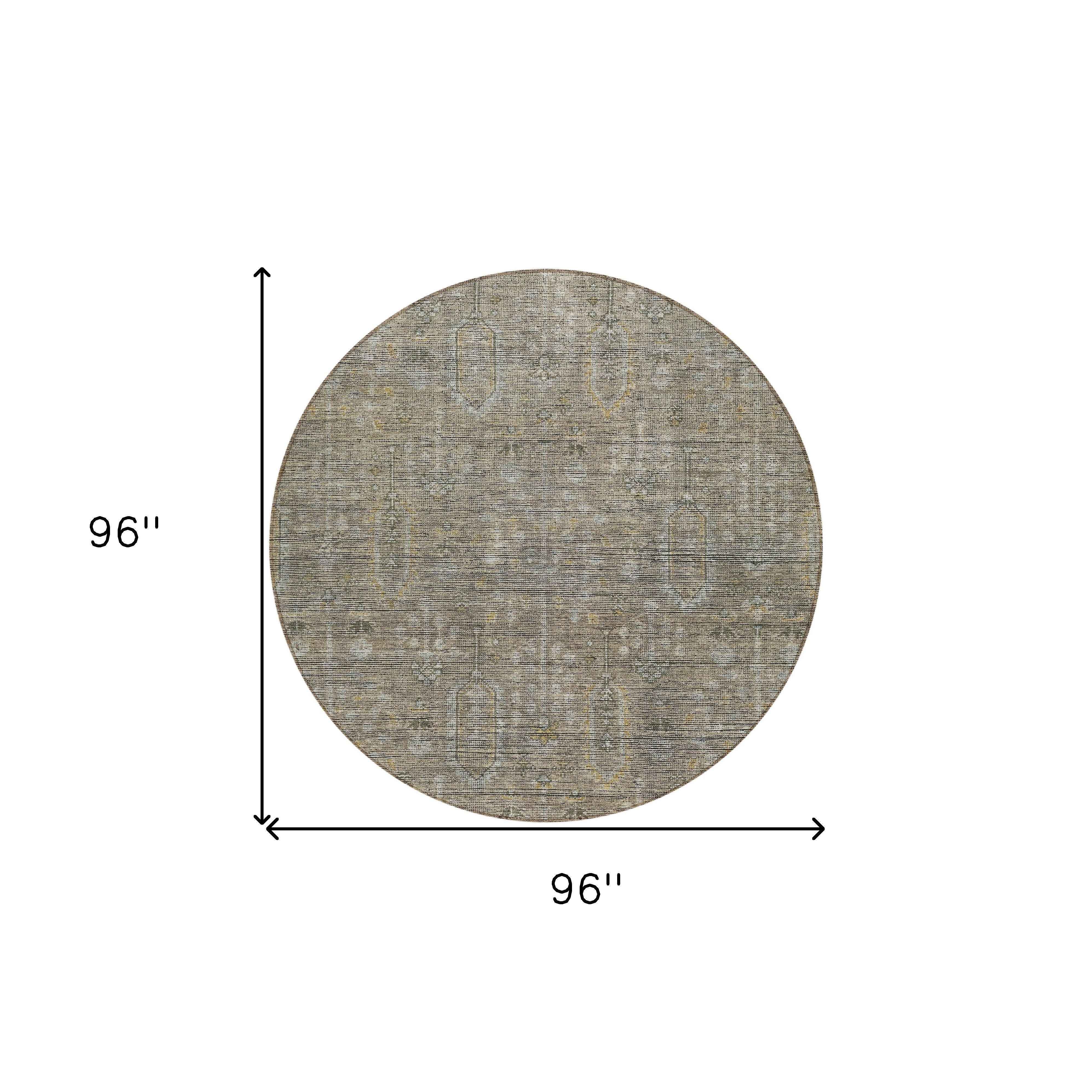 8' Taupe Gray And Beige Round Southwestern Washable Indoor Outdoor Area Rug