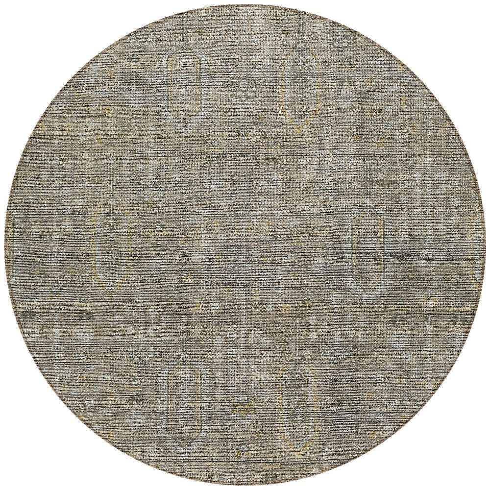 8' Taupe Gray And Beige Round Southwestern Washable Indoor Outdoor Area Rug