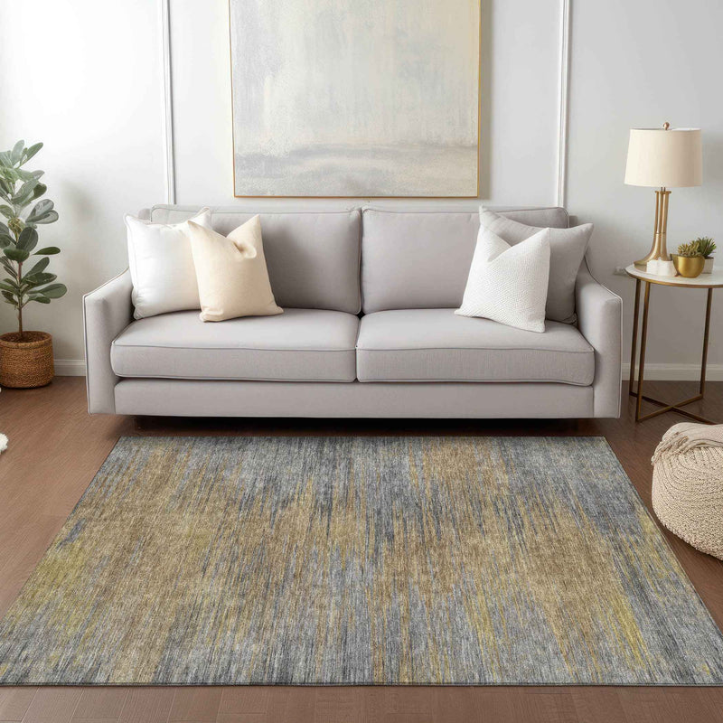 8' X 10' Brown Gold And Taupe Abstract Washable Indoor Outdoor Area Rug