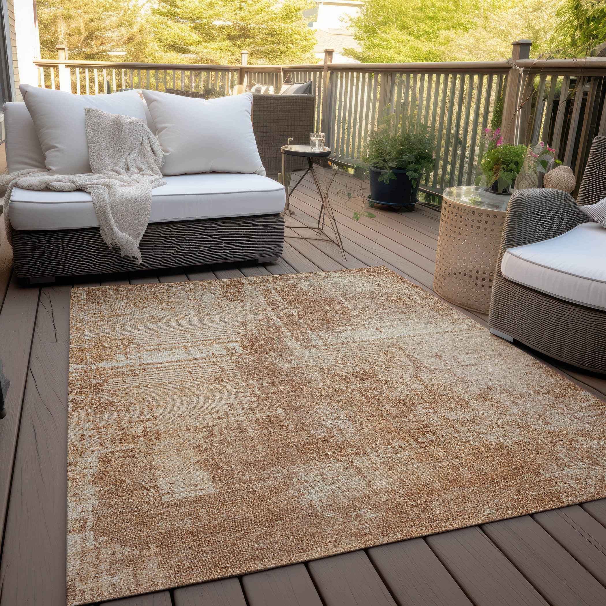 3' X 5' Terra Cotta And Copper Abstract Washable Indoor Outdoor Area Rug