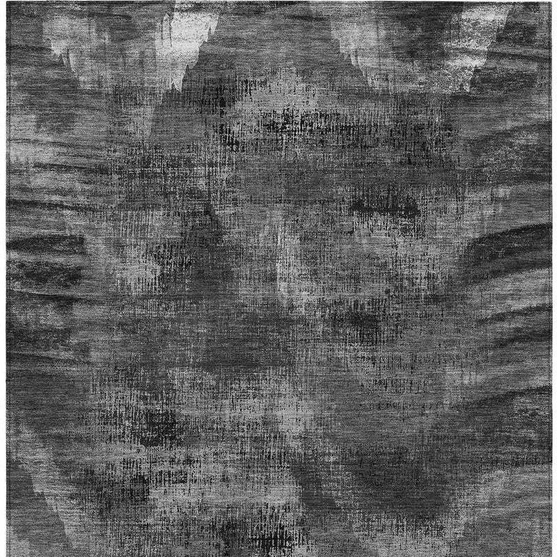 8' X 10' Gray Charcoal And Silver Abstract Washable Indoor Outdoor Area Rug