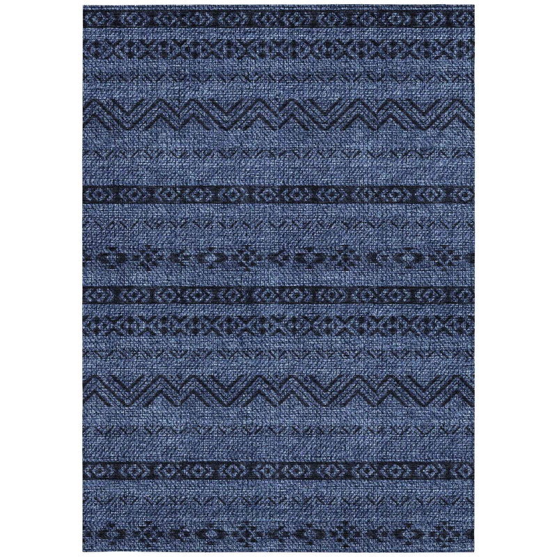 9' X 12' Navy Blue And Black Southwestern Washable Indoor Outdoor Area Rug