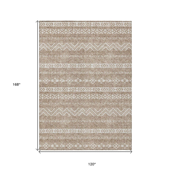 10' X 14' Brown And Beige Southwestern Washable Indoor Outdoor Area Rug Default Title