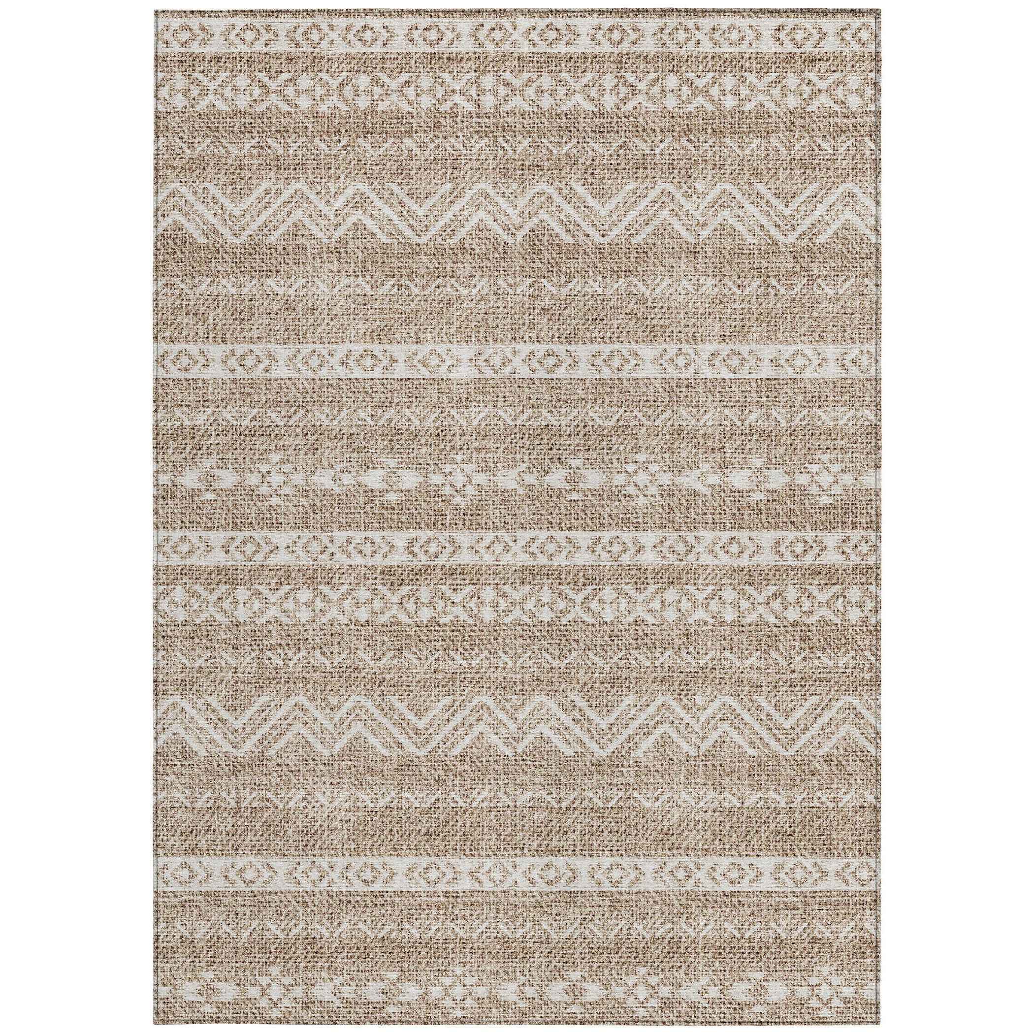 10' X 14' Brown And Beige Southwestern Washable Indoor Outdoor Area Rug