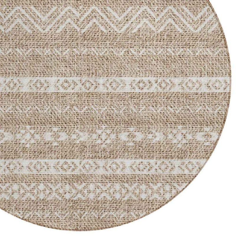 8' Brown And Beige Round Southwestern Washable Indoor Outdoor Area Rug