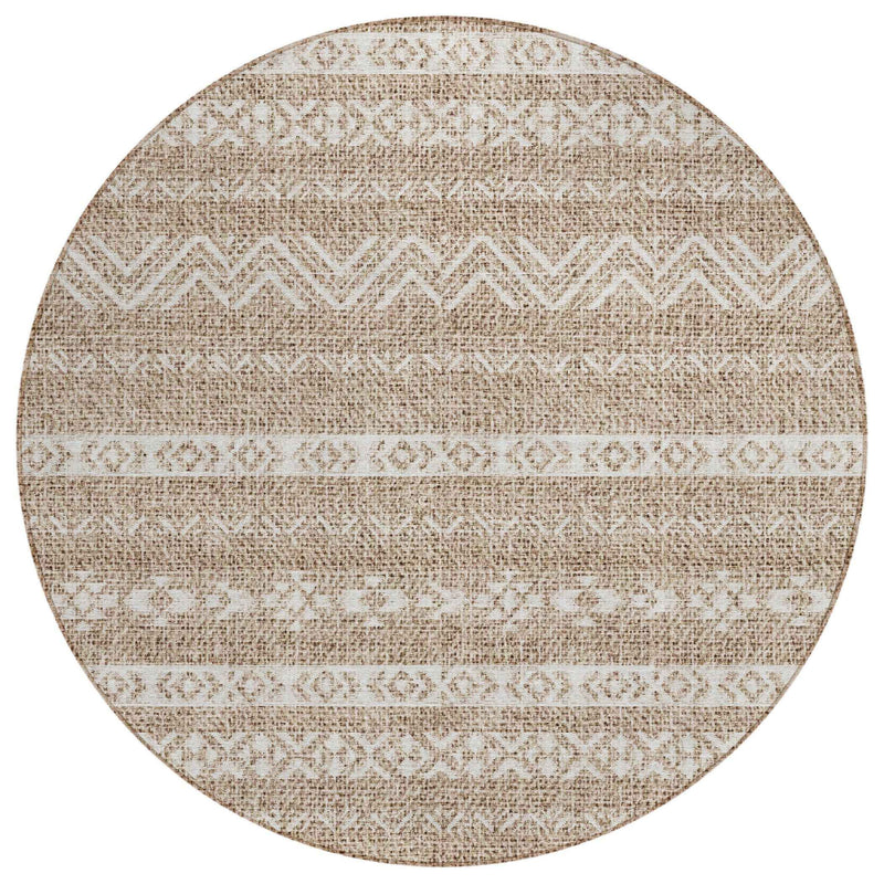 8' Brown And Beige Round Southwestern Washable Indoor Outdoor Area Rug