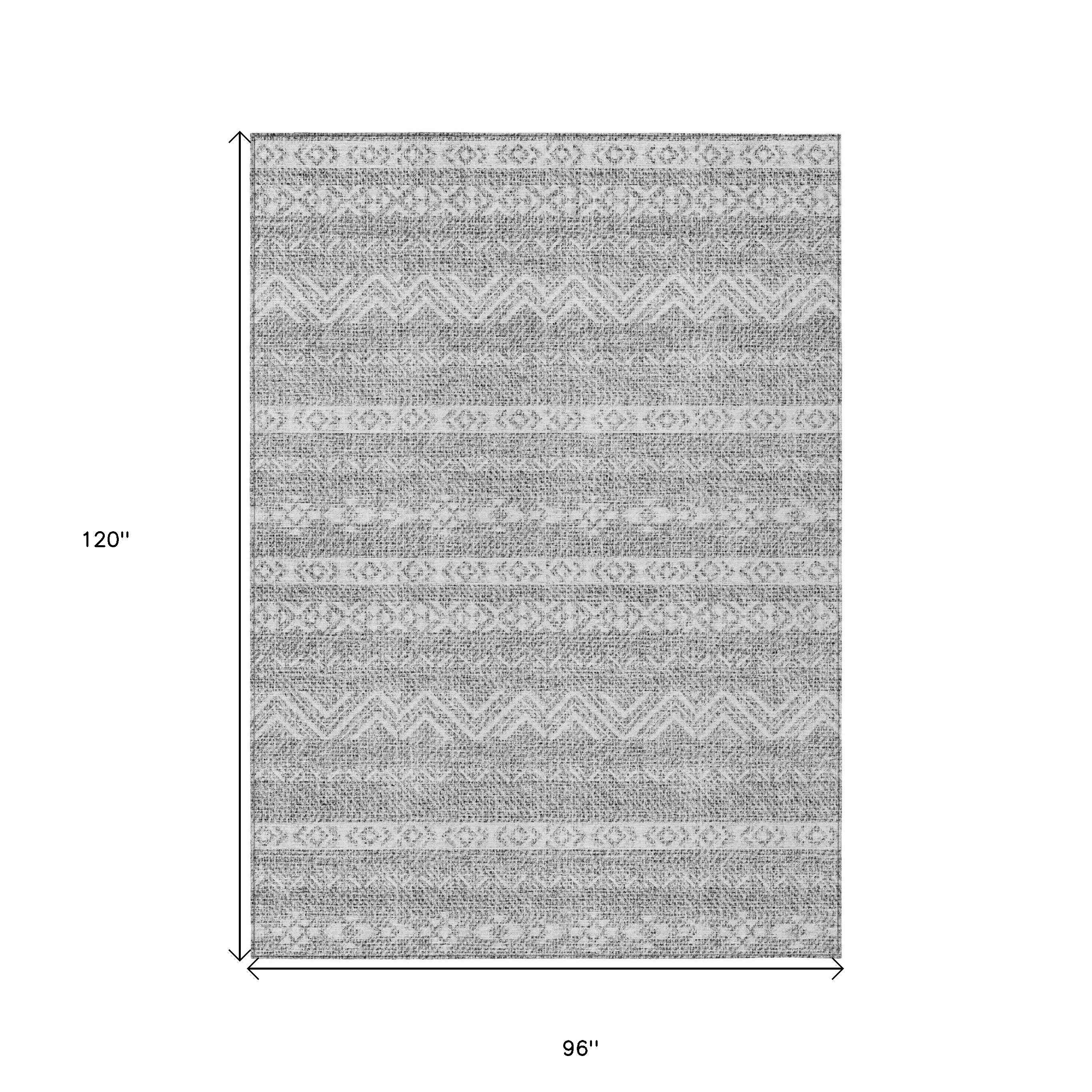 8' X 10' Gray And Silver Southwestern Washable Indoor Outdoor Area Rug