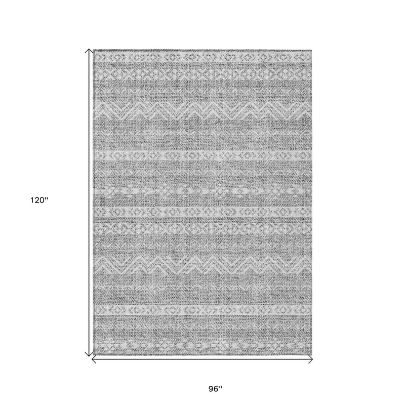 8' X 10' Gray And Silver Southwestern Washable Indoor Outdoor Area Rug