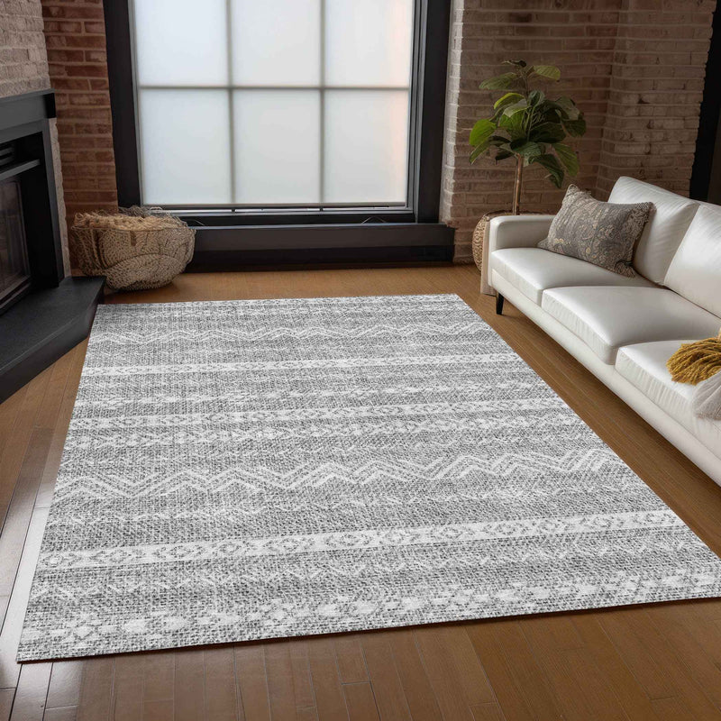8' X 10' Gray And Silver Southwestern Washable Indoor Outdoor Area Rug