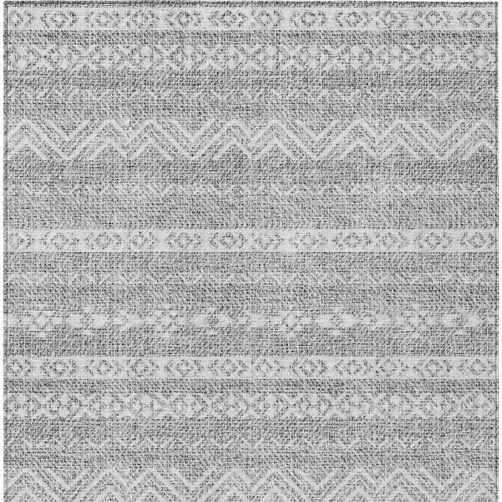 8' X 10' Gray And Silver Southwestern Washable Indoor Outdoor Area Rug