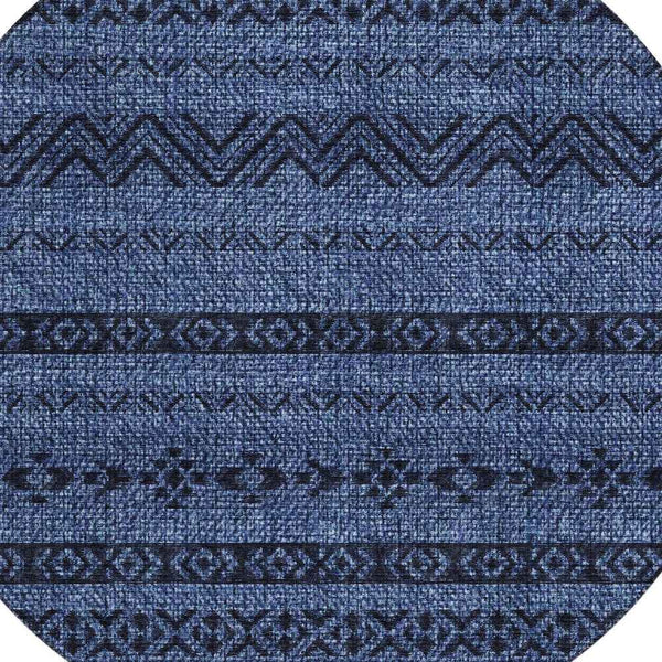 8' Navy Blue And Black Round Southwestern Washable Indoor Outdoor Area Rug Default Title