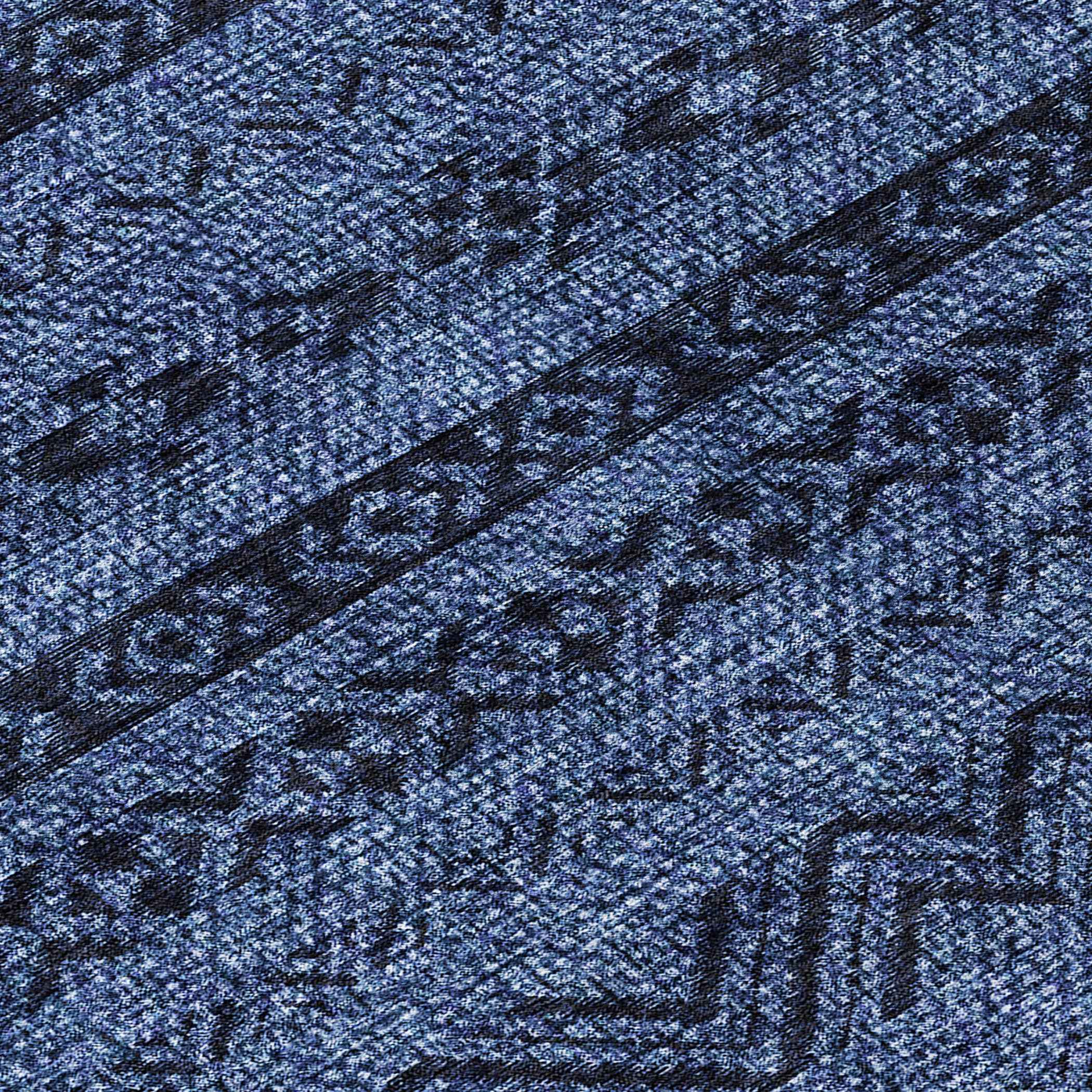 8' Navy Blue And Black Round Southwestern Washable Indoor Outdoor Area Rug