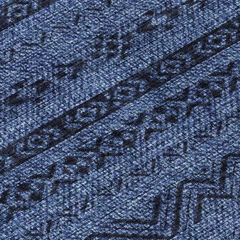 8' Navy Blue And Black Round Southwestern Washable Indoor Outdoor Area Rug