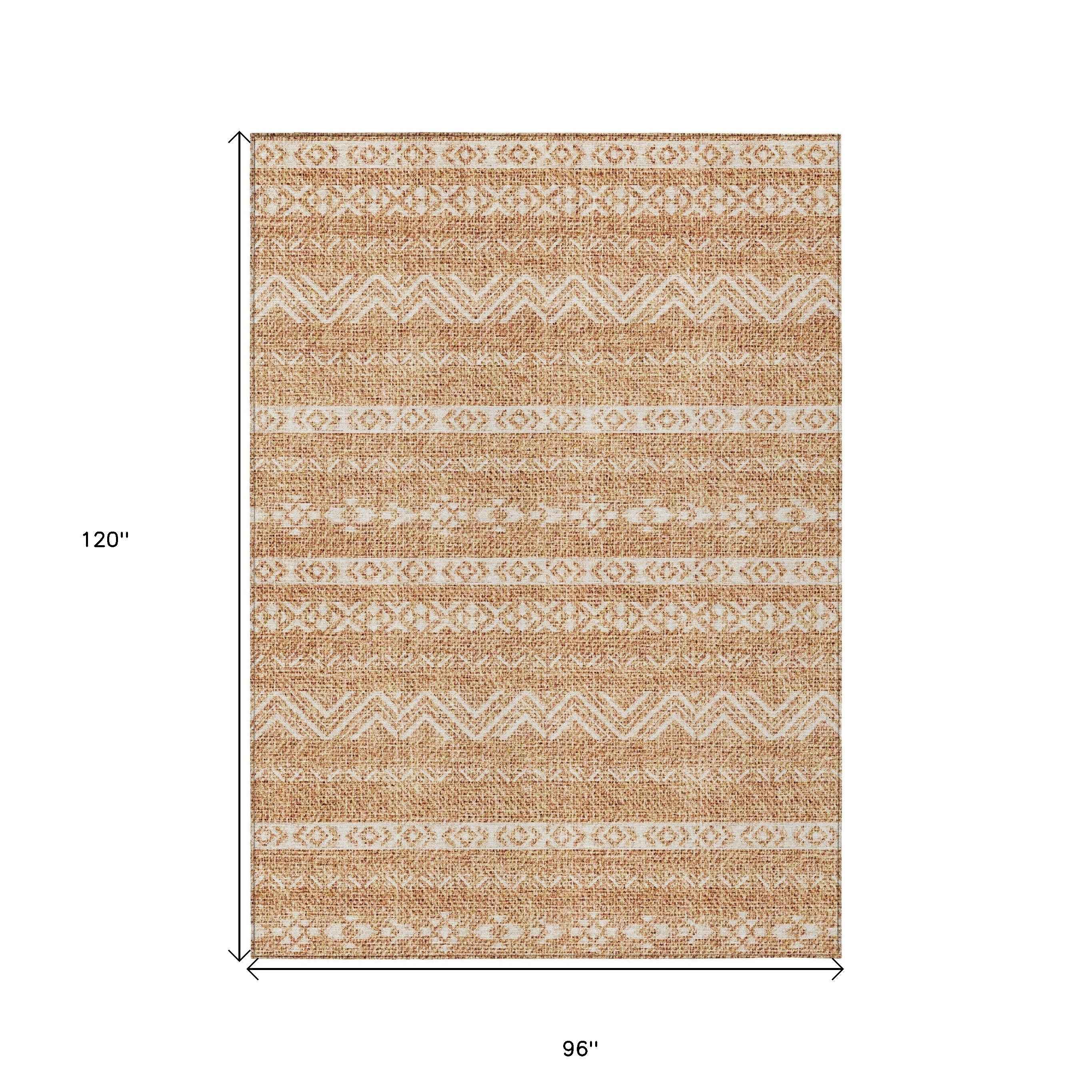 8' X 10' Terra Cotta And Beige Southwestern Washable Indoor Outdoor Area Rug