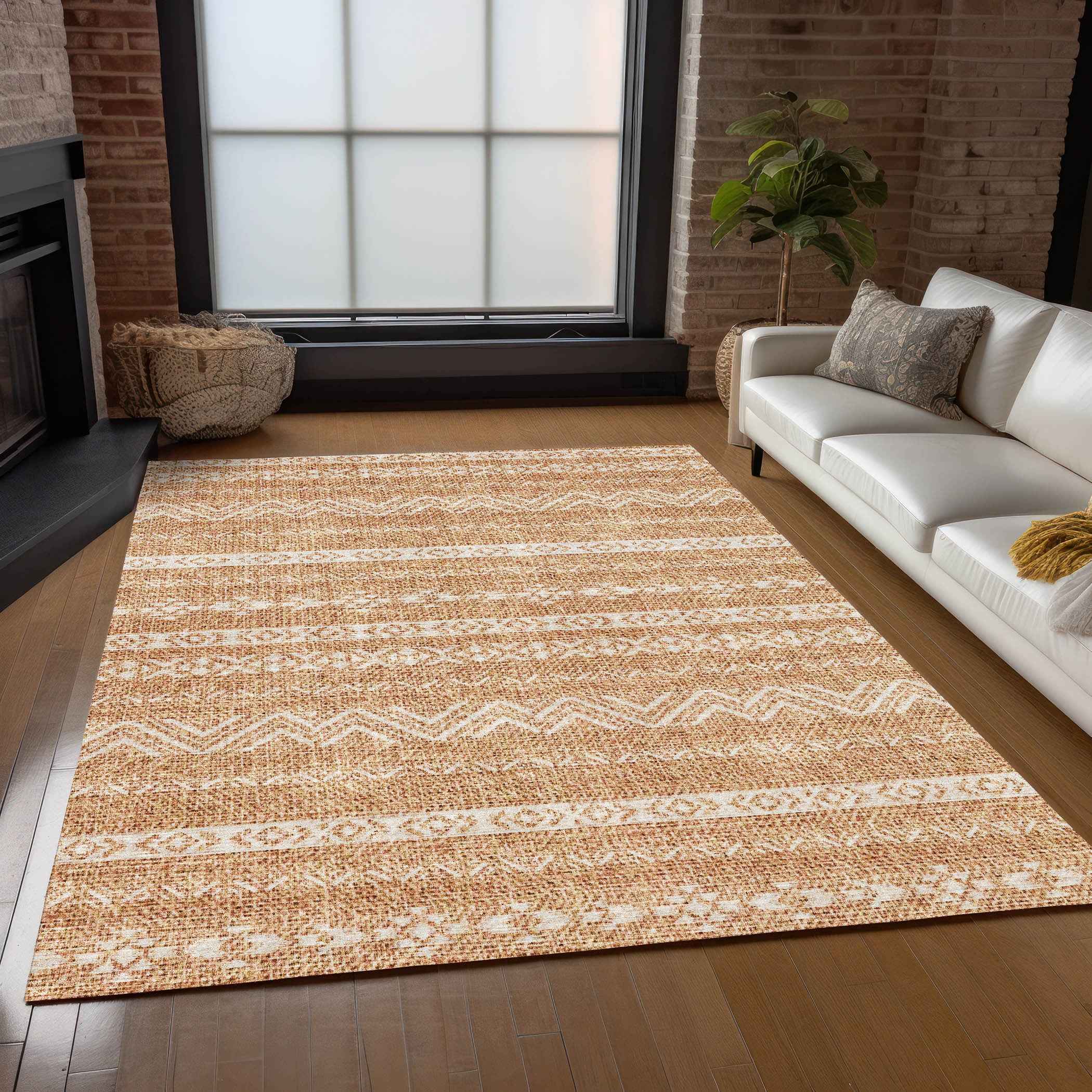 8' X 10' Terra Cotta And Beige Southwestern Washable Indoor Outdoor Area Rug