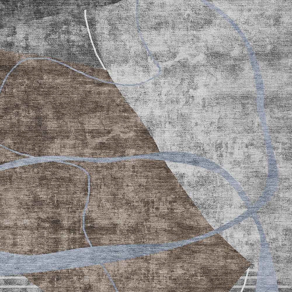 5' X 8' Chocolate Gray And Charcoal Abstract Washable Indoor Outdoor Area Rug