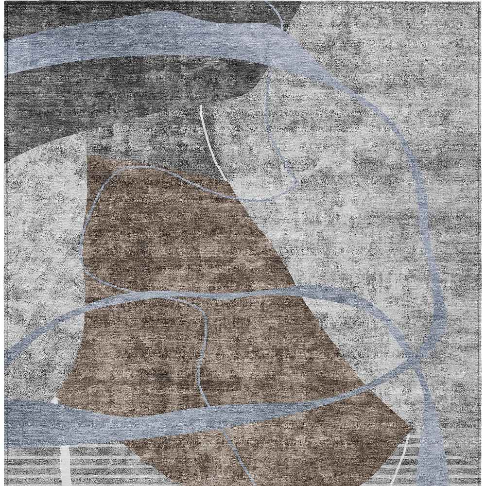 5' X 8' Chocolate Gray And Charcoal Abstract Washable Indoor Outdoor Area Rug