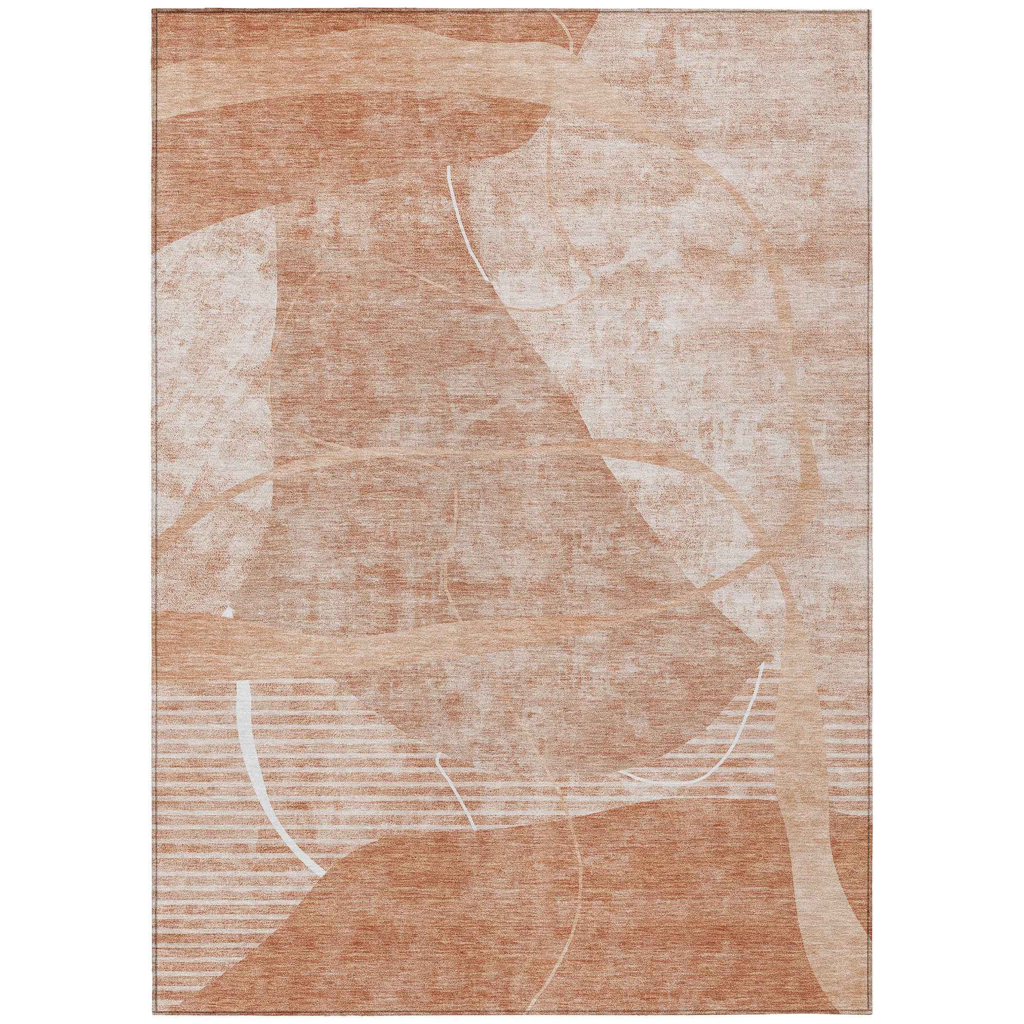 5' X 8' Salmon Copper And Ivory Abstract Washable Indoor Outdoor Area Rug