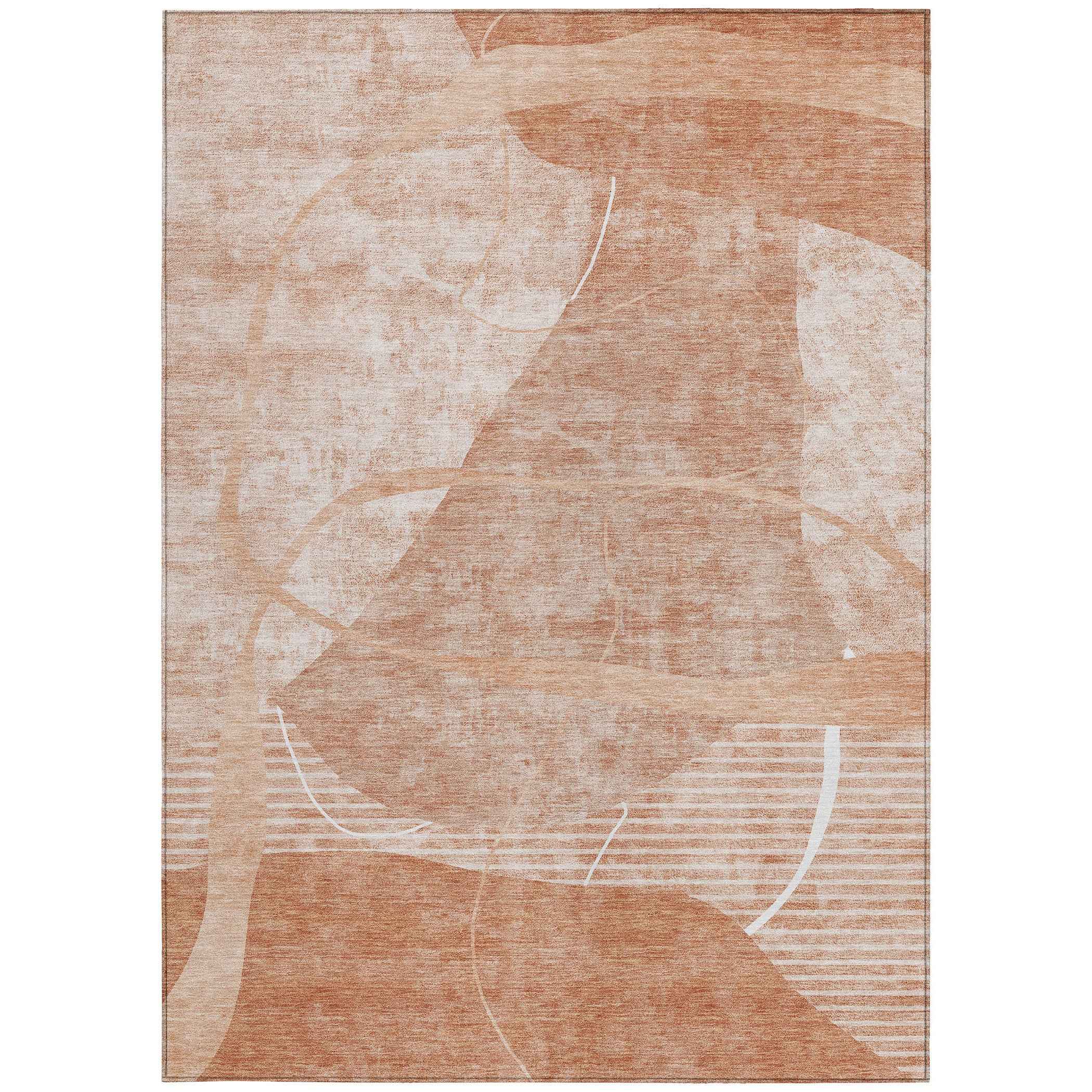 5' X 8' Salmon Copper And Ivory Abstract Washable Indoor Outdoor Area Rug