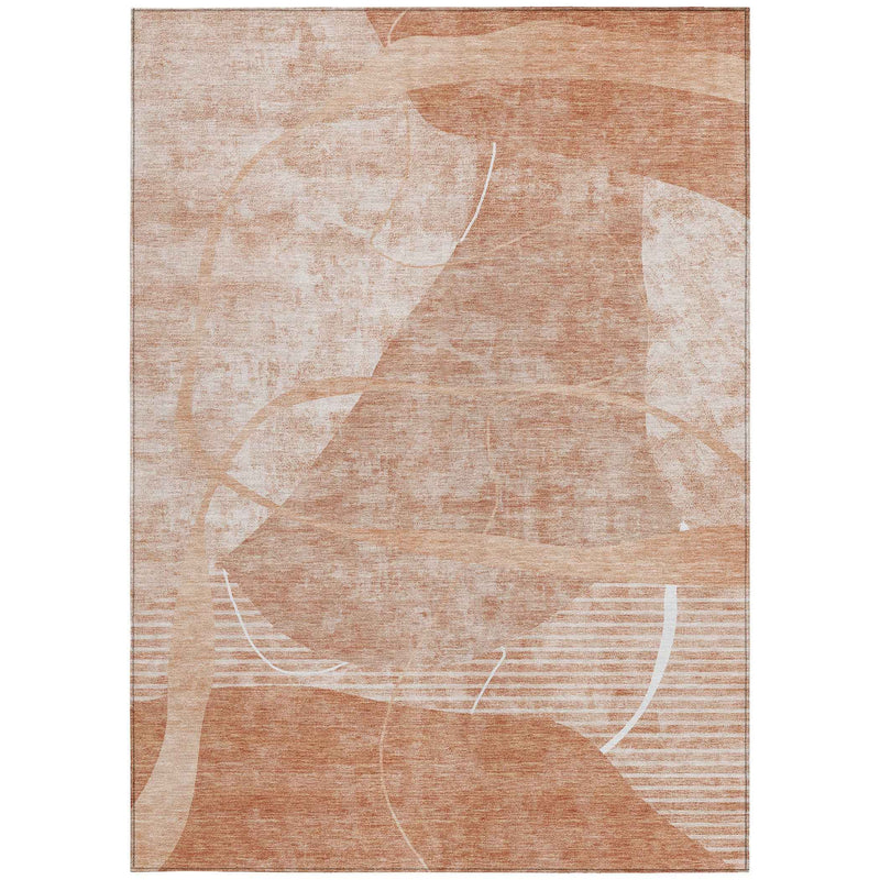 5' X 8' Salmon Copper And Ivory Abstract Washable Indoor Outdoor Area Rug