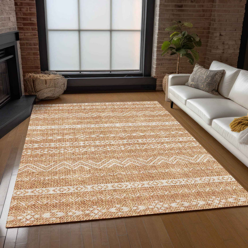 9' X 12' Terra Cotta And Beige Southwestern Washable Indoor Outdoor Area Rug
