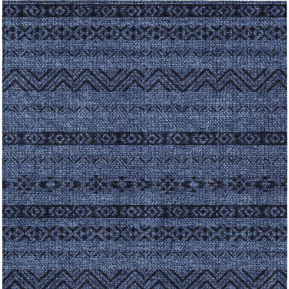 10' X 14' Navy Blue And Black Southwestern Washable Indoor Outdoor Area Rug