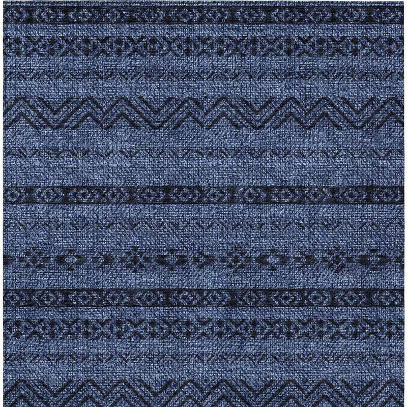 10' X 14' Navy Blue And Black Southwestern Washable Indoor Outdoor Area Rug