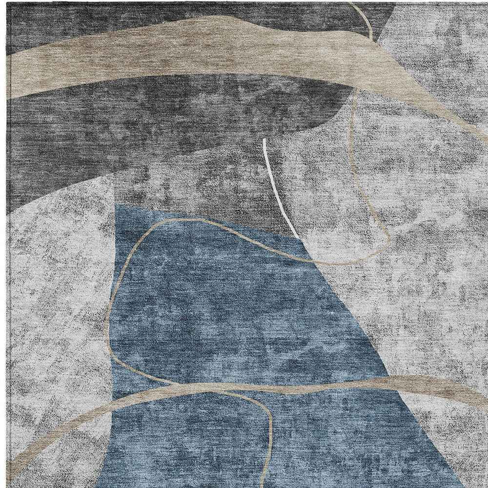 10' X 14' Blue Gray And Charcoal Abstract Washable Indoor Outdoor Area Rug