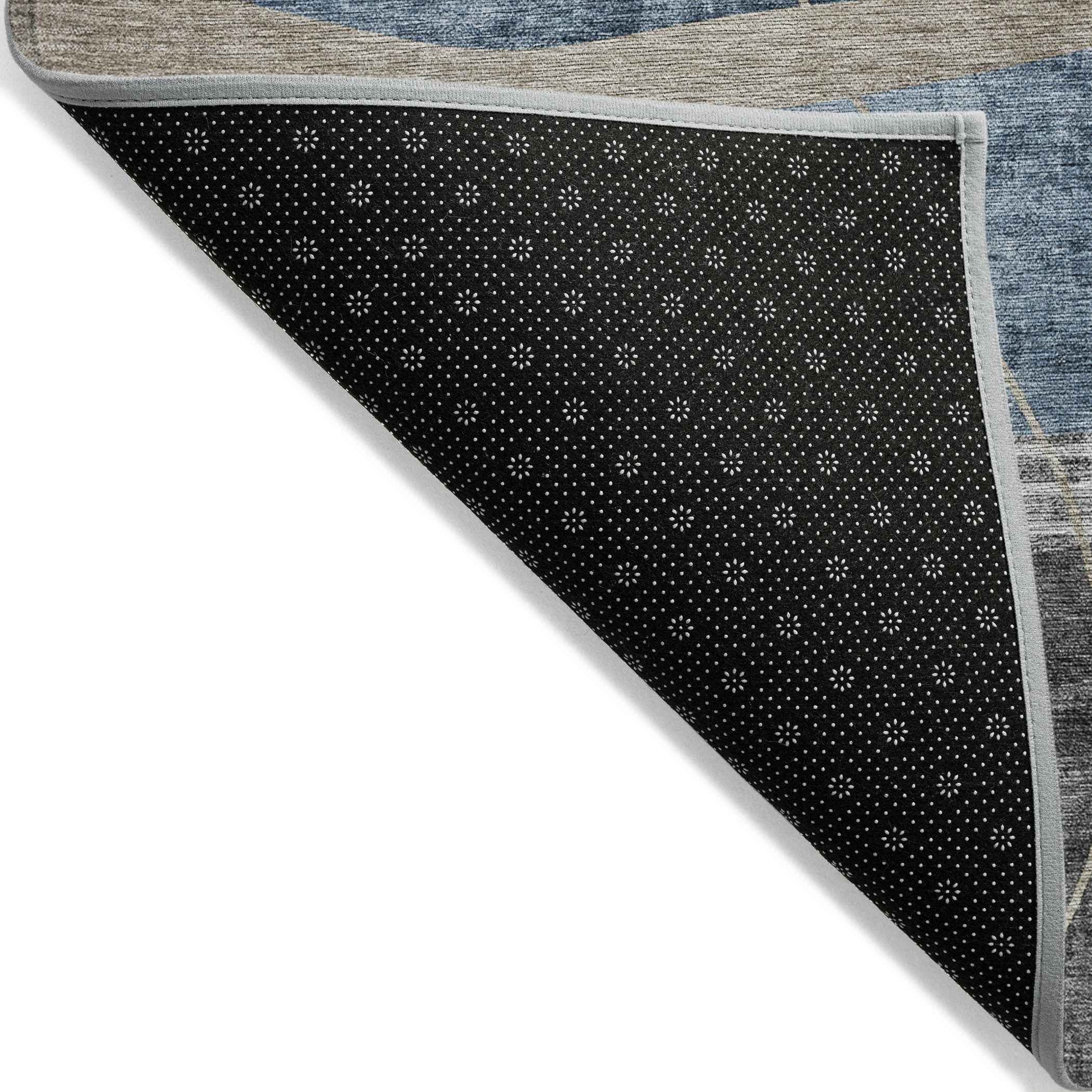 10' X 14' Blue Gray And Charcoal Abstract Washable Indoor Outdoor Area Rug