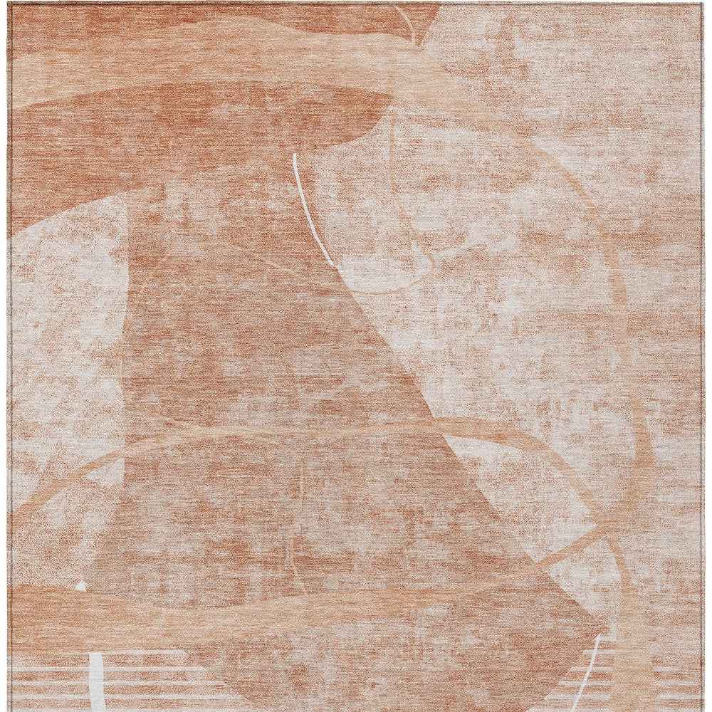 8' X 10' Salmon Copper And Ivory Abstract Washable Indoor Outdoor Area Rug