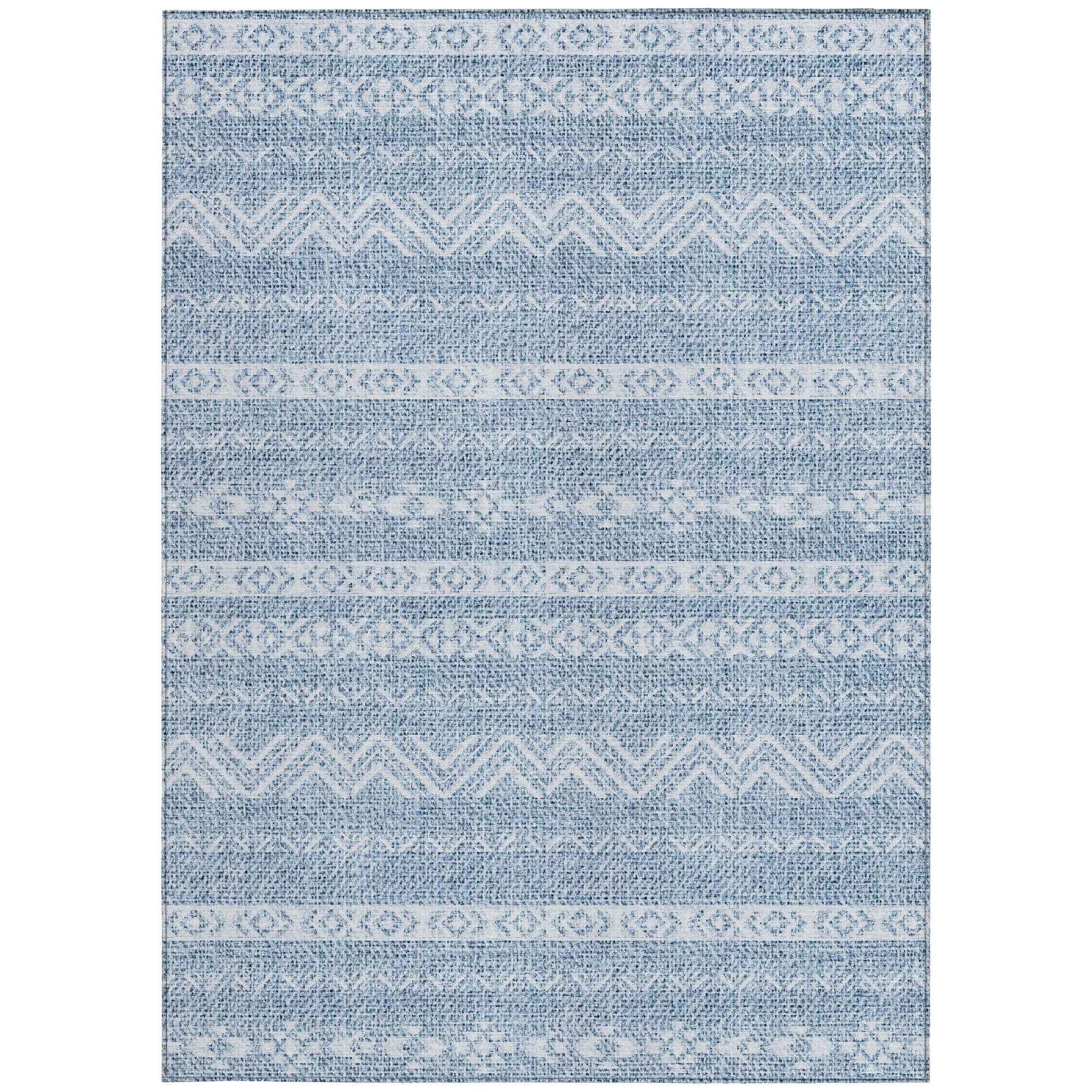 5' X 8' Blue And Denim Blue Southwestern Washable Indoor Outdoor Area Rug